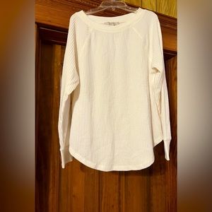 Loft Hi Low Loose Fit Waffle Knit Sweater Ivory Womens medium